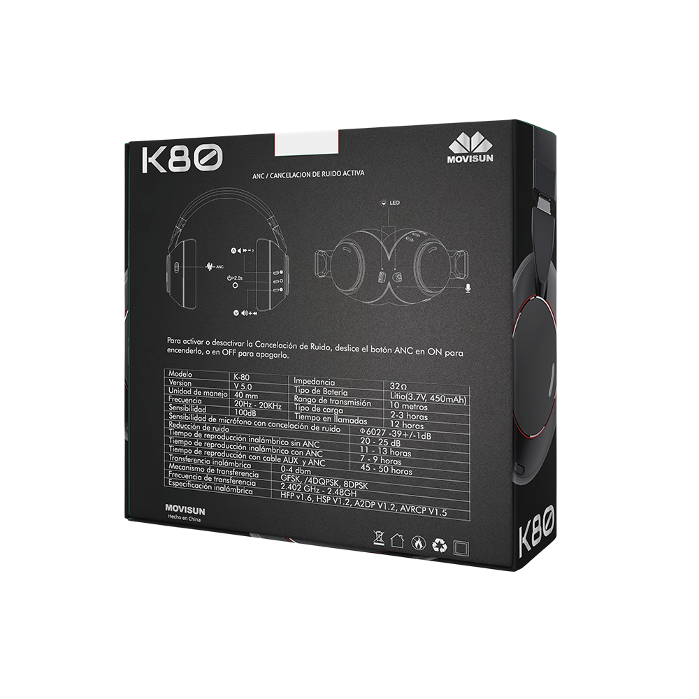 Diadema Bluetooth K80 Movisun KTS